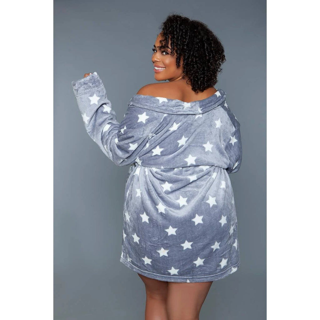 Kaylee Robe in Dark Grey & White Star Print | Giftable Luxurious Ultra Soft [Available in S/M - L/XL] by The Bullish Store
