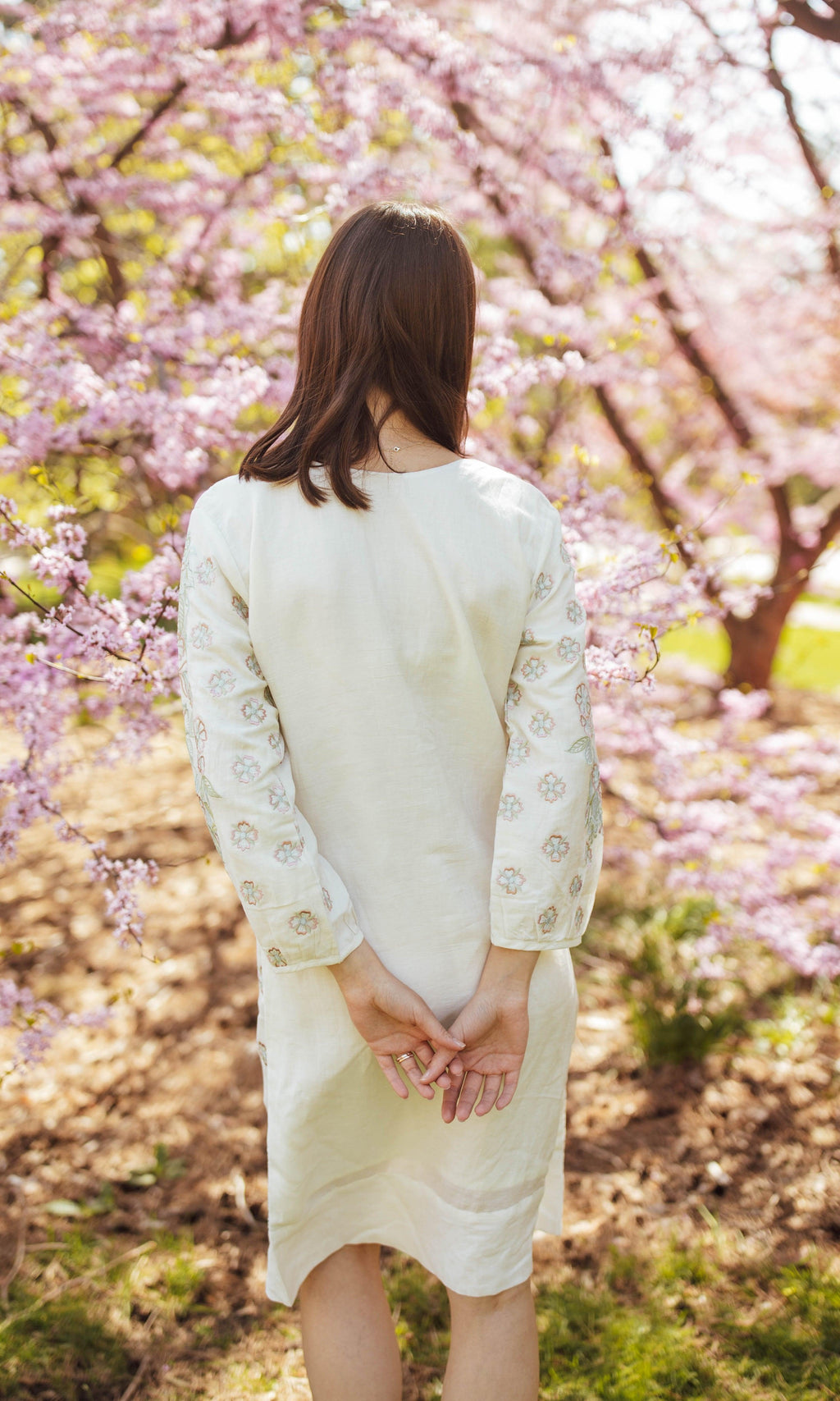 Keya Midi Dress with Floral Hand Embroidery