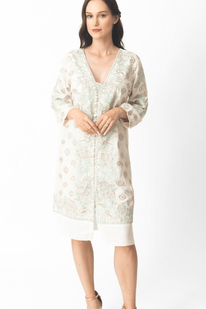 Keya Midi Dress with Floral Hand Embroidery