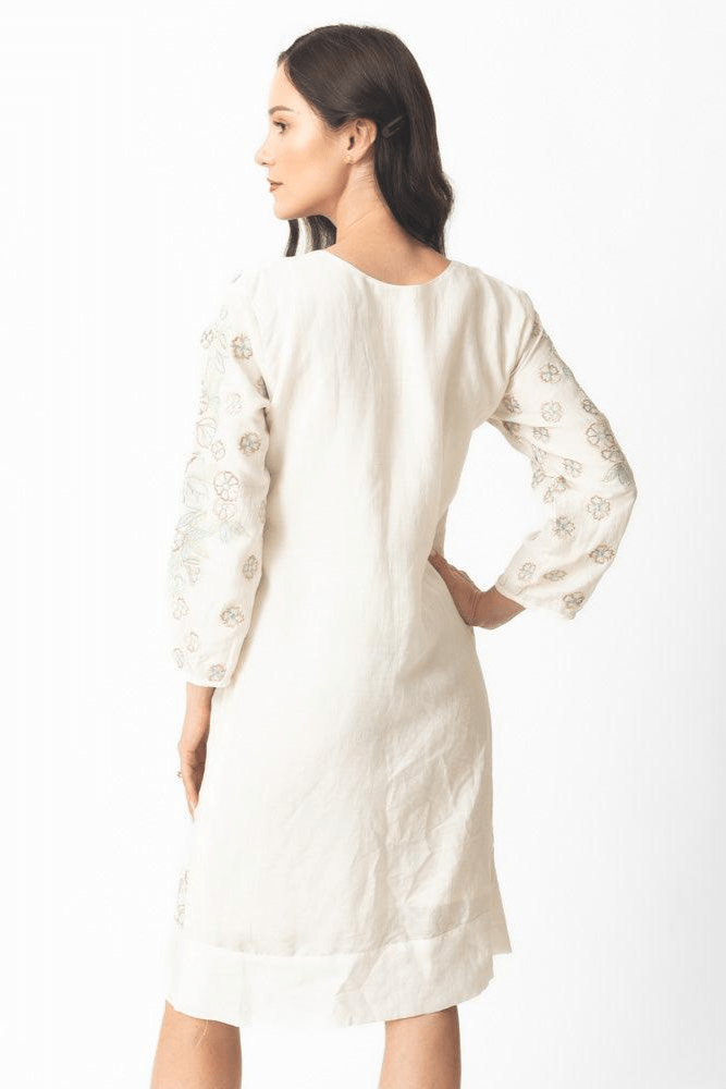 Keya Midi Dress with Floral Hand Embroidery
