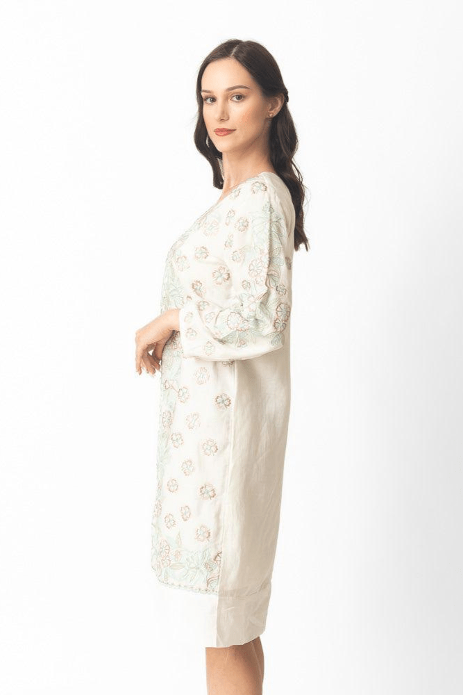 Keya Midi Dress with Floral Hand Embroidery