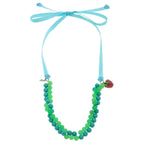 Kids Melody Strawberry Charm Beaded Ribbon Children's Necklace in Aqua and Green Beads | Kids Fashion Beads Jewelry by The Bullish Store