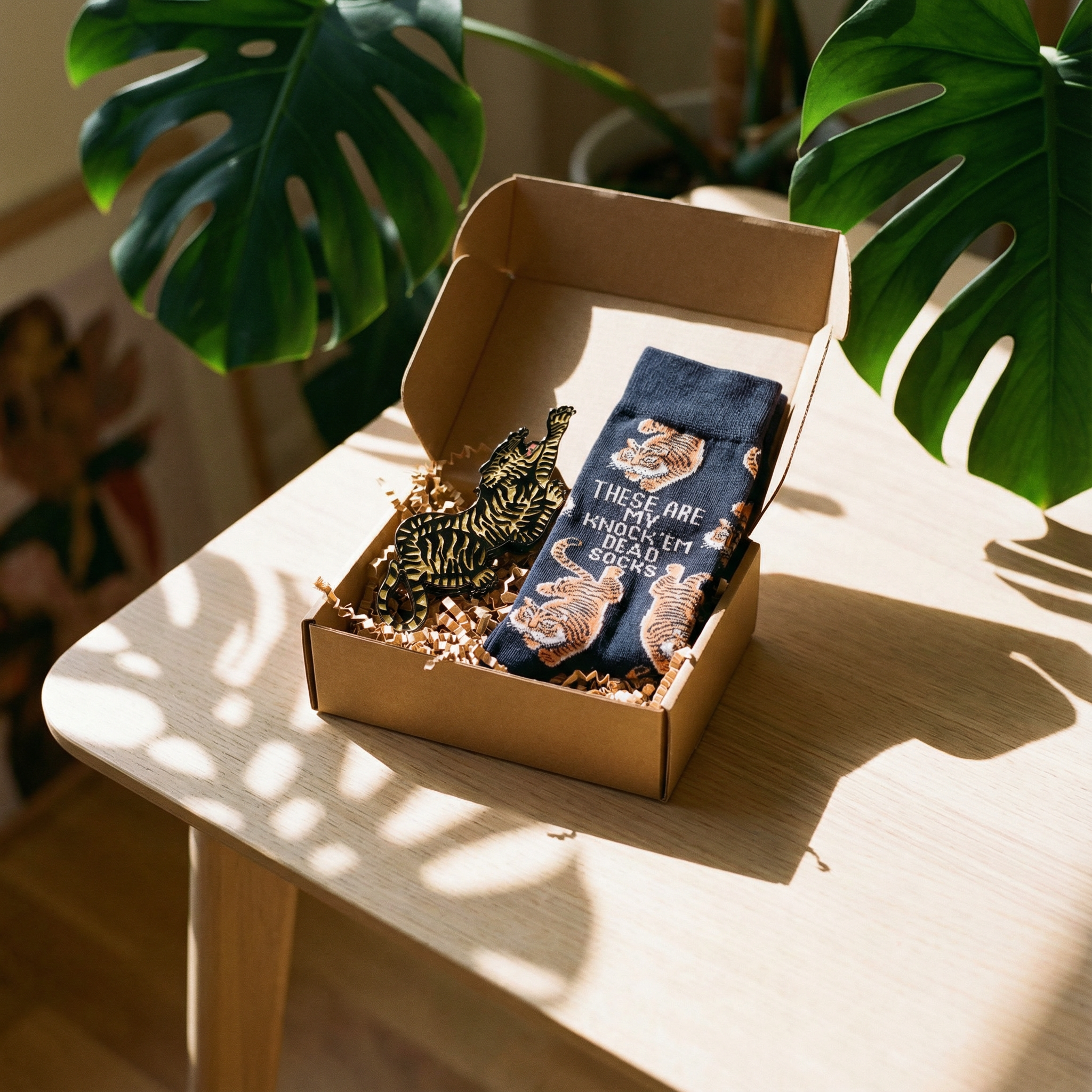 Knock Em Dead Tiger Gift Box | Hair Claw and Socks Giftable Bundle