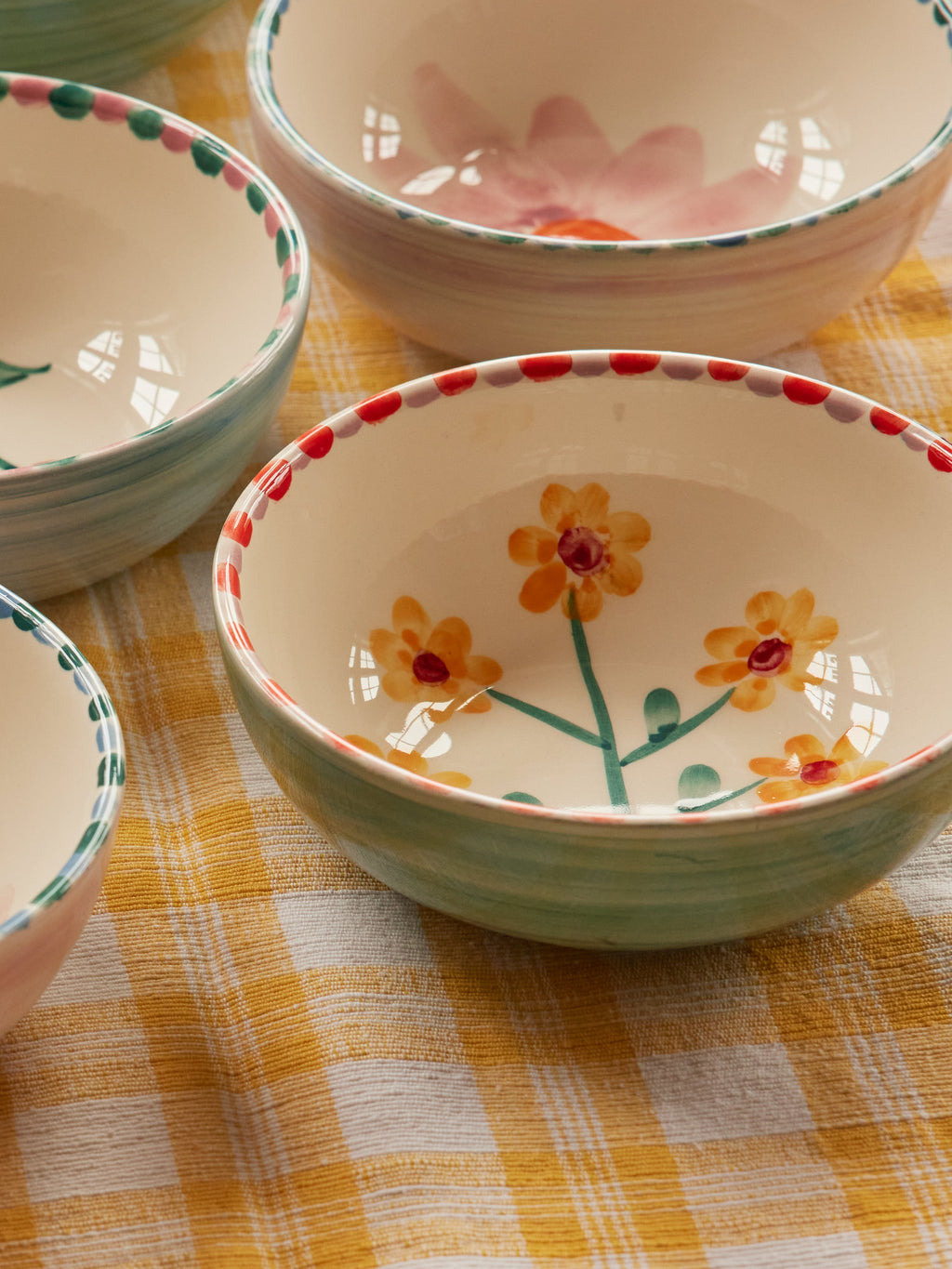 Ceramic Bowl with Hand Painted Jade Yellow Flower - 11.8 oz