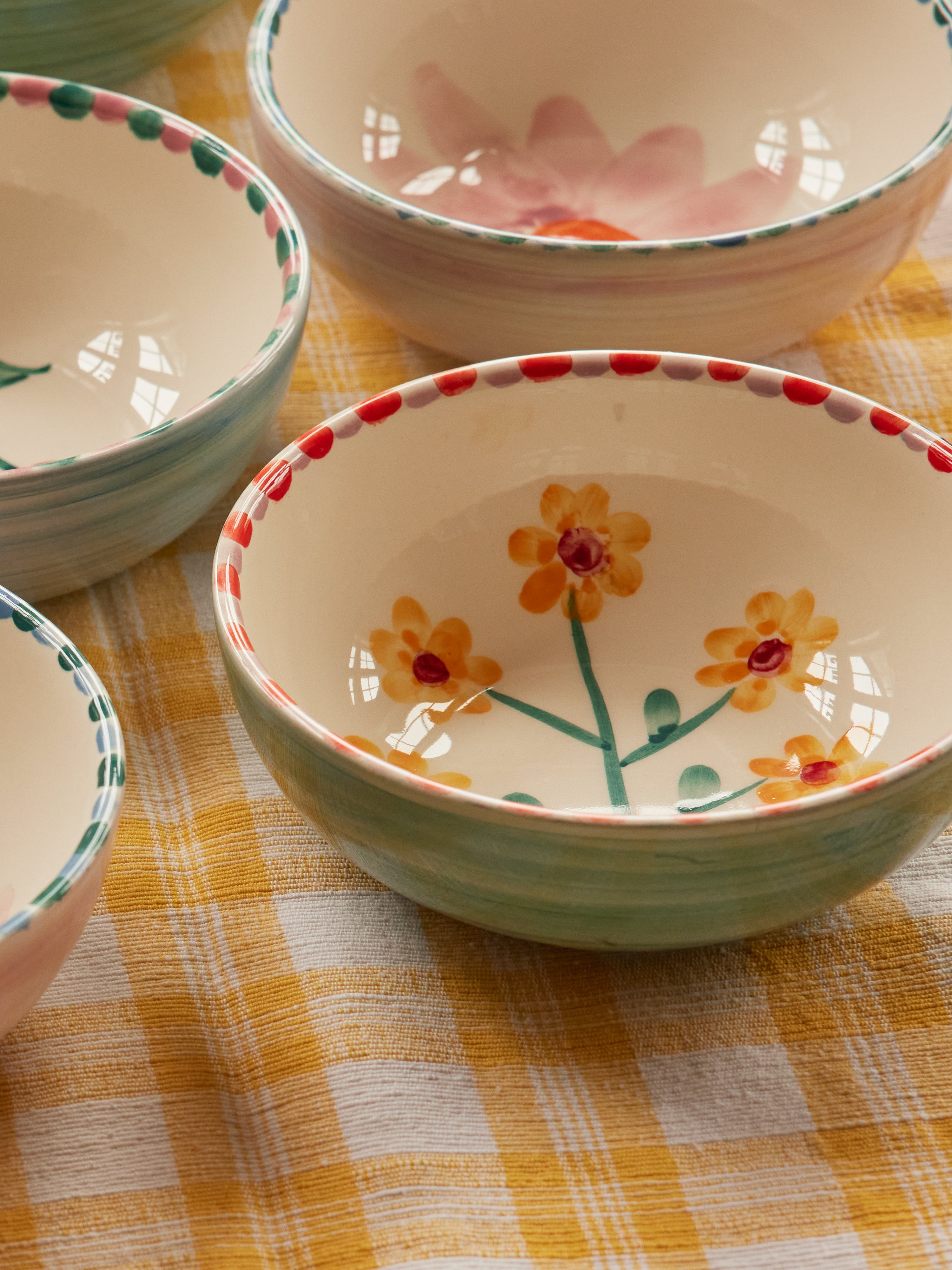 Ceramic Bowl with Hand Painted Jade Yellow Flower - 11.8 oz