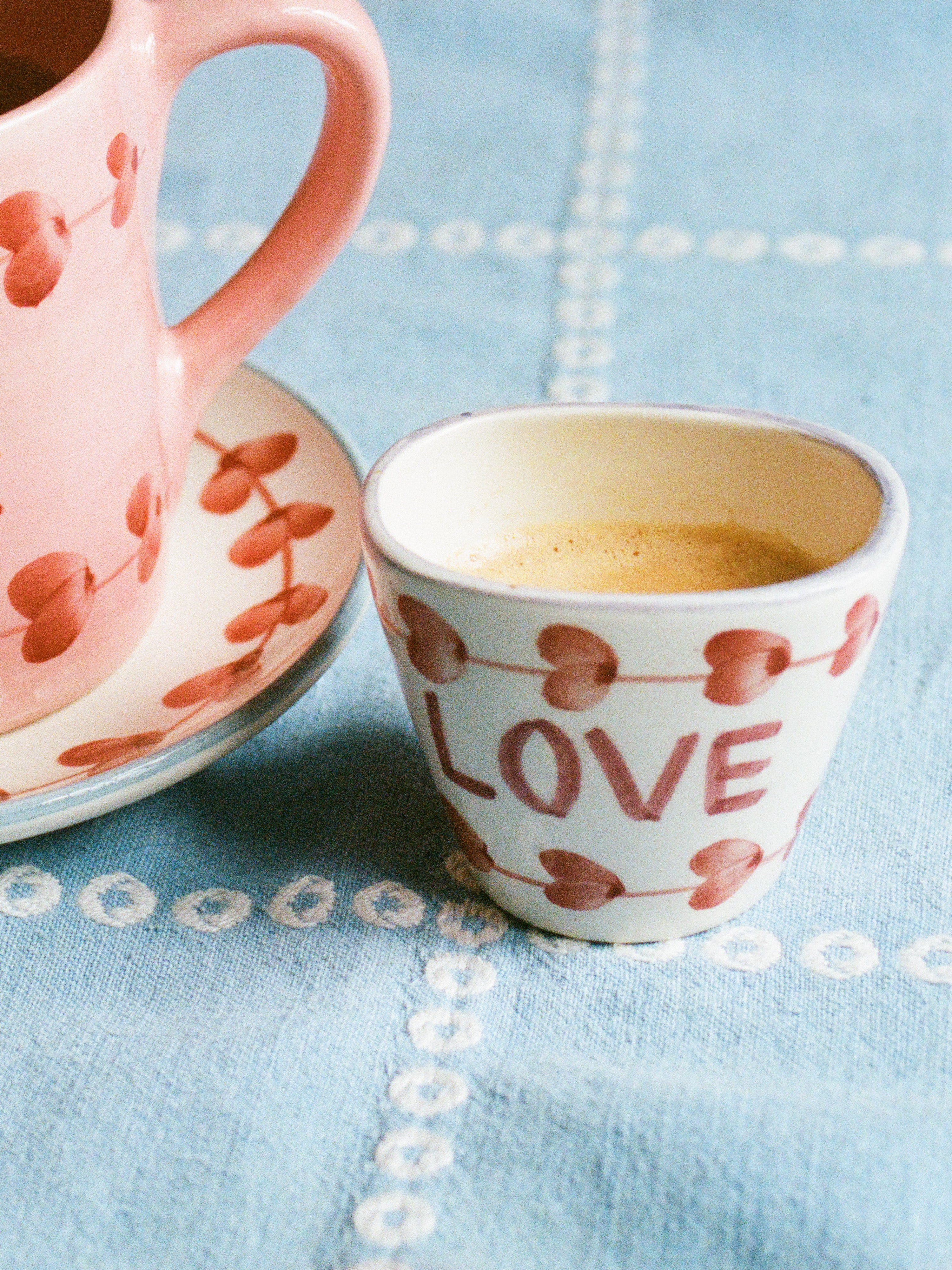 Ceramic Oval Espresso Cup with Hand Painted Love - 2.4 oz