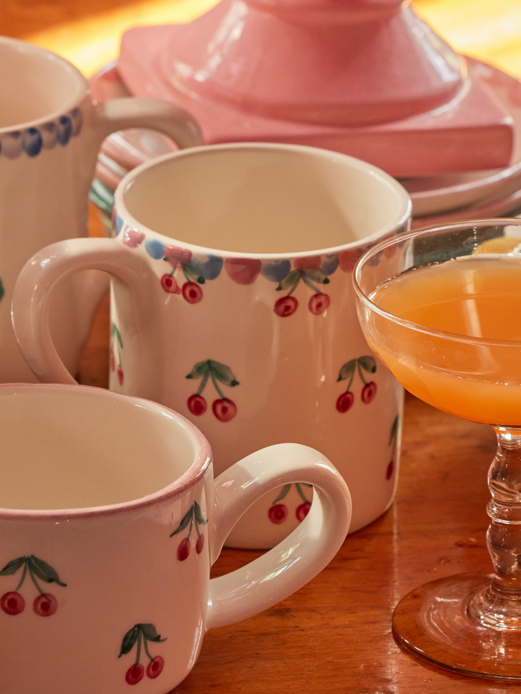 Ceramic Mug with Hand Painted Cherries - 14.2 oz