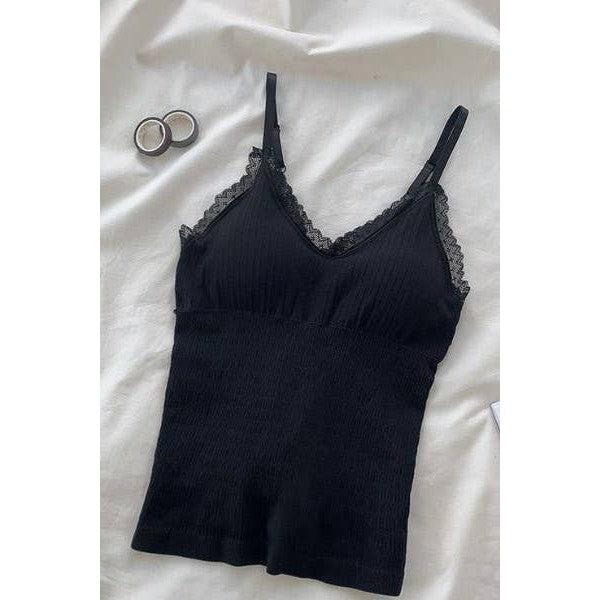 Lace Strap Snatched Cami Top in Black or White | One Size XS Camisole