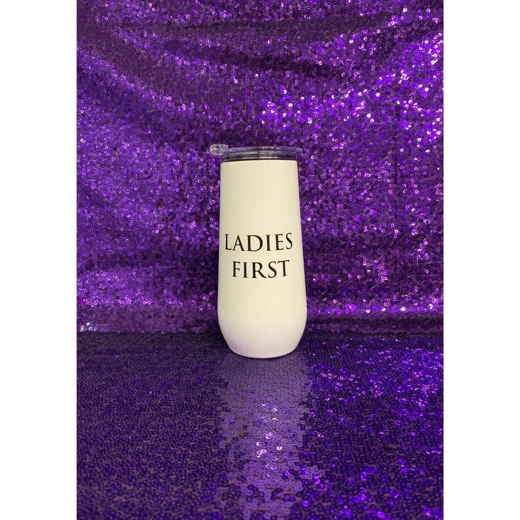 Ladies First Champagne Tumbler with Fliptop Lid | Stainless Steel Insulated Flute by The Bullish Store