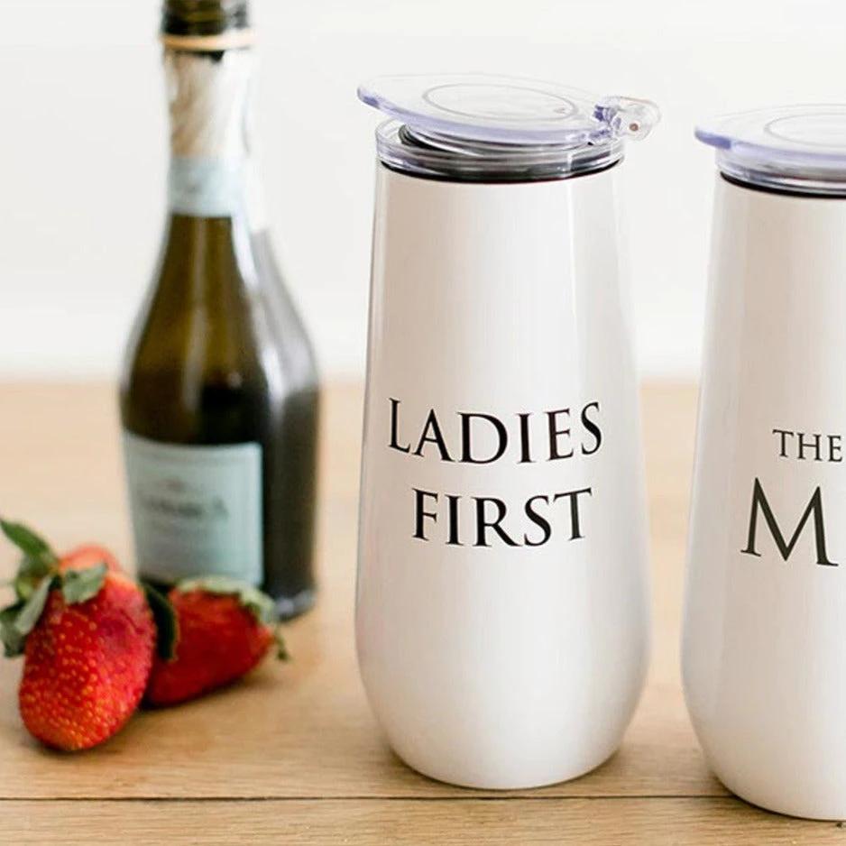 Ladies First Champagne Tumbler with Fliptop Lid | Stainless Steel Insulated Flute by The Bullish Store