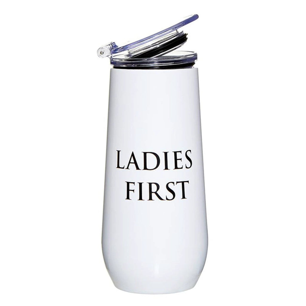 Ladies First Champagne Tumbler with Fliptop Lid | Stainless Steel Insulated Flute by The Bullish Store