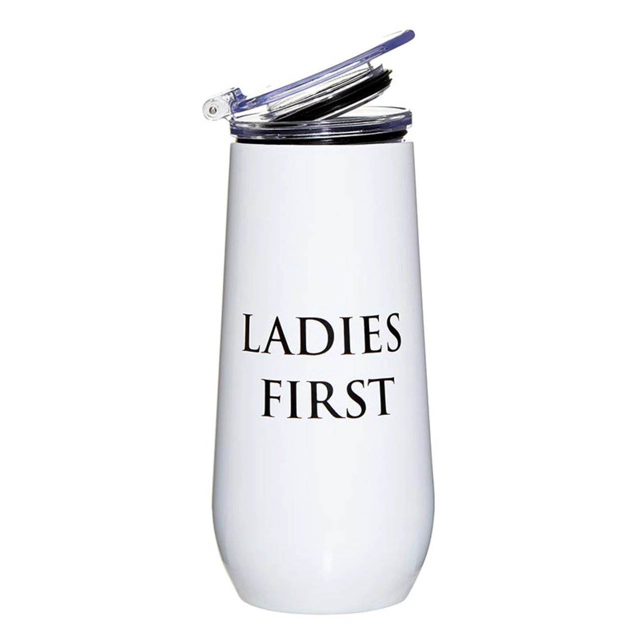 Ladies First Champagne Tumbler with Fliptop Lid | Stainless Steel Insulated Flute by The Bullish Store