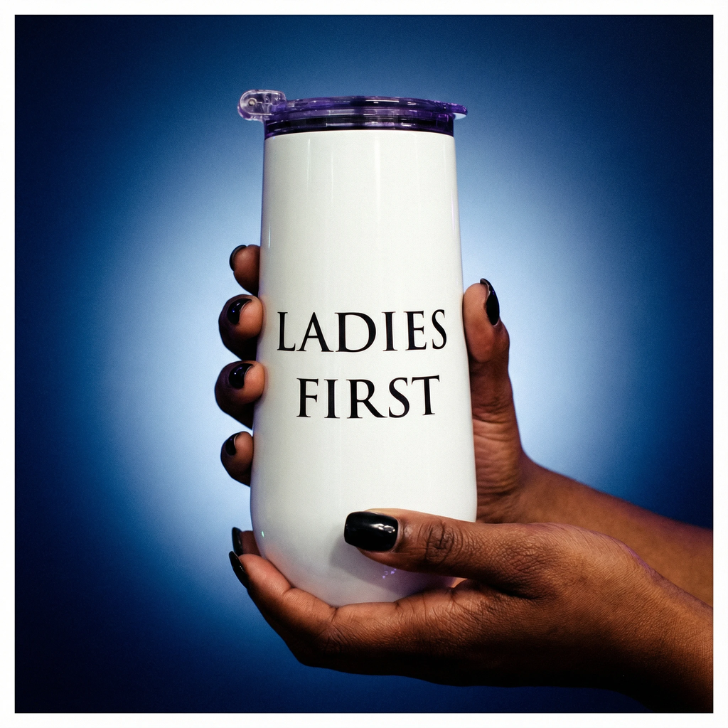 Ladies First Champagne Tumbler with Fliptop Lid | Stainless Steel Insulated Flute by The Bullish Store