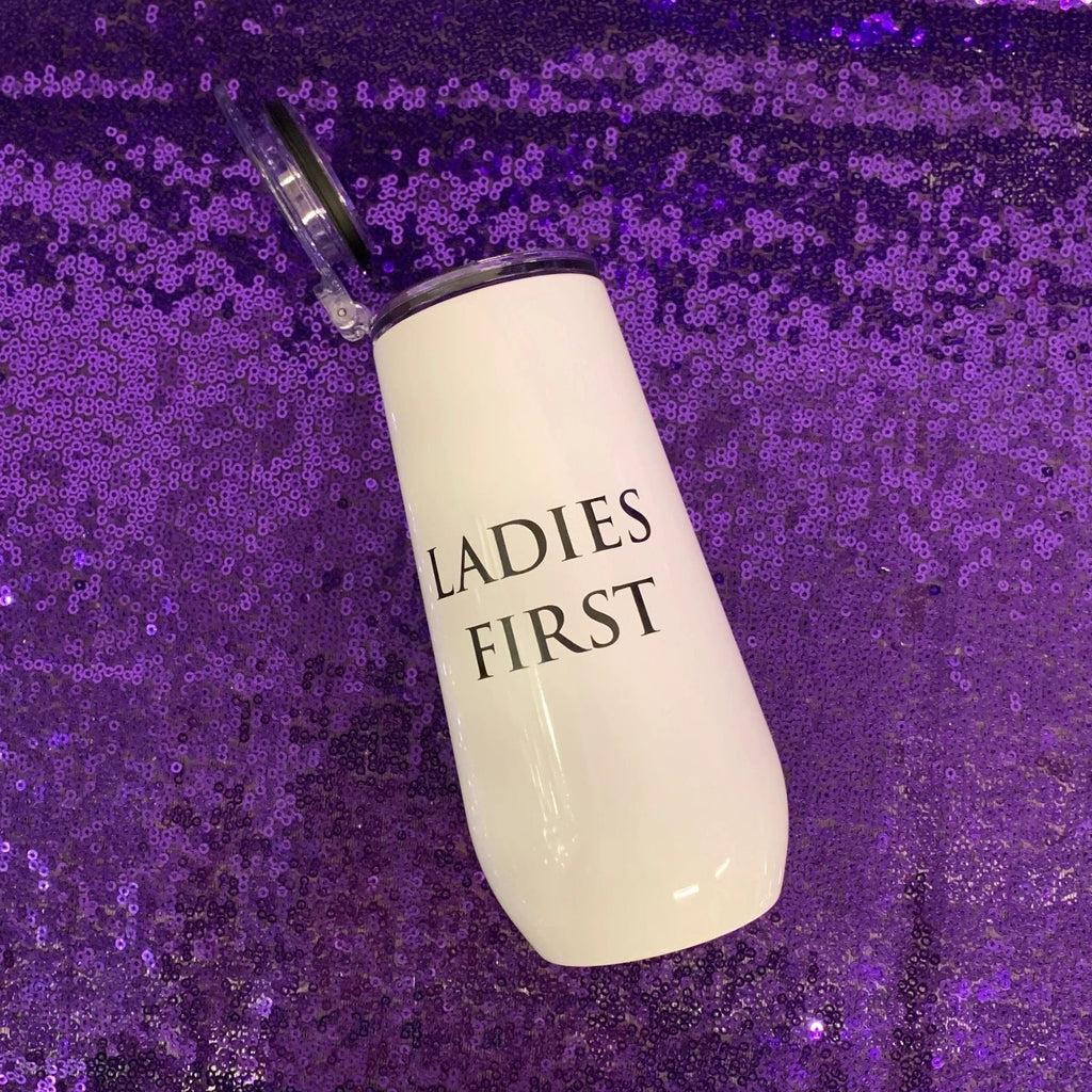 Ladies First Champagne Tumbler with Fliptop Lid | Stainless Steel Insulated Flute by The Bullish Store