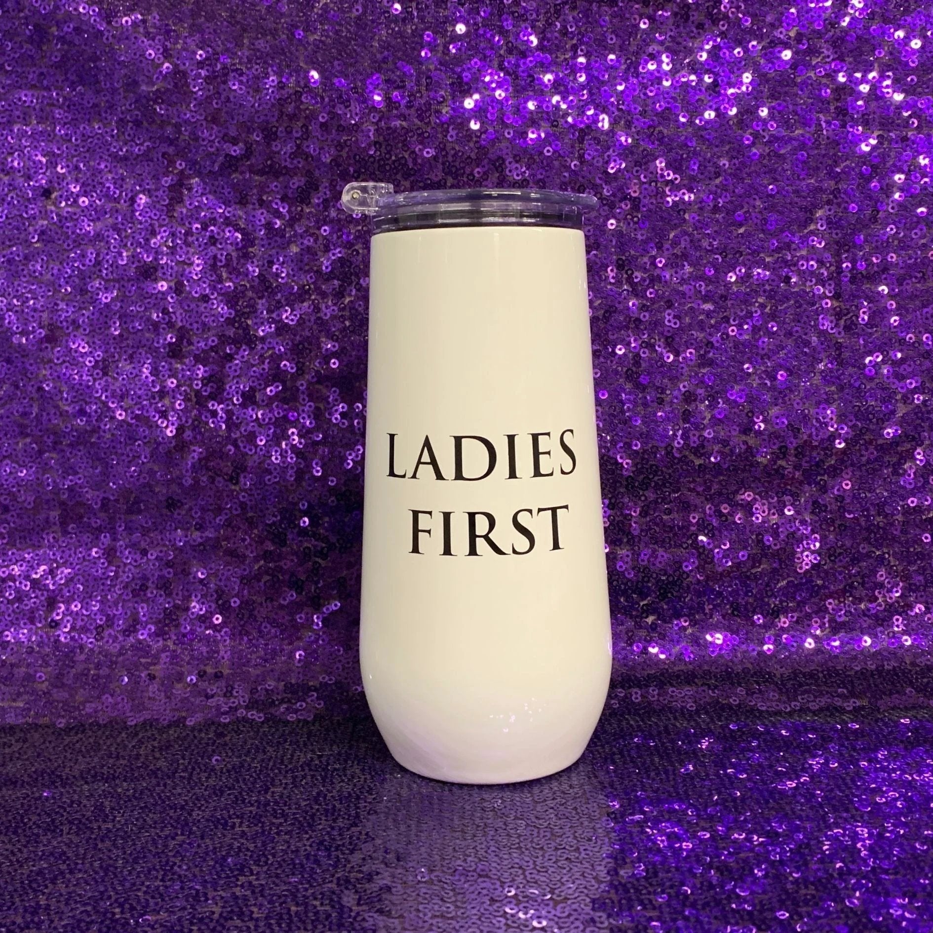 Ladies First Champagne Tumbler with Fliptop Lid | Stainless Steel Insulated Flute by The Bullish Store