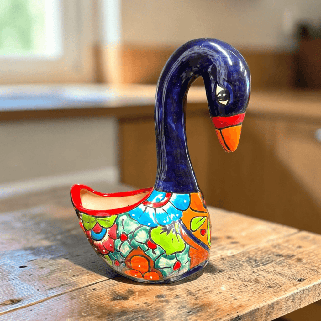 Large Talavera Swan Planter | Colorful Hand-Painted Mexican Pottery