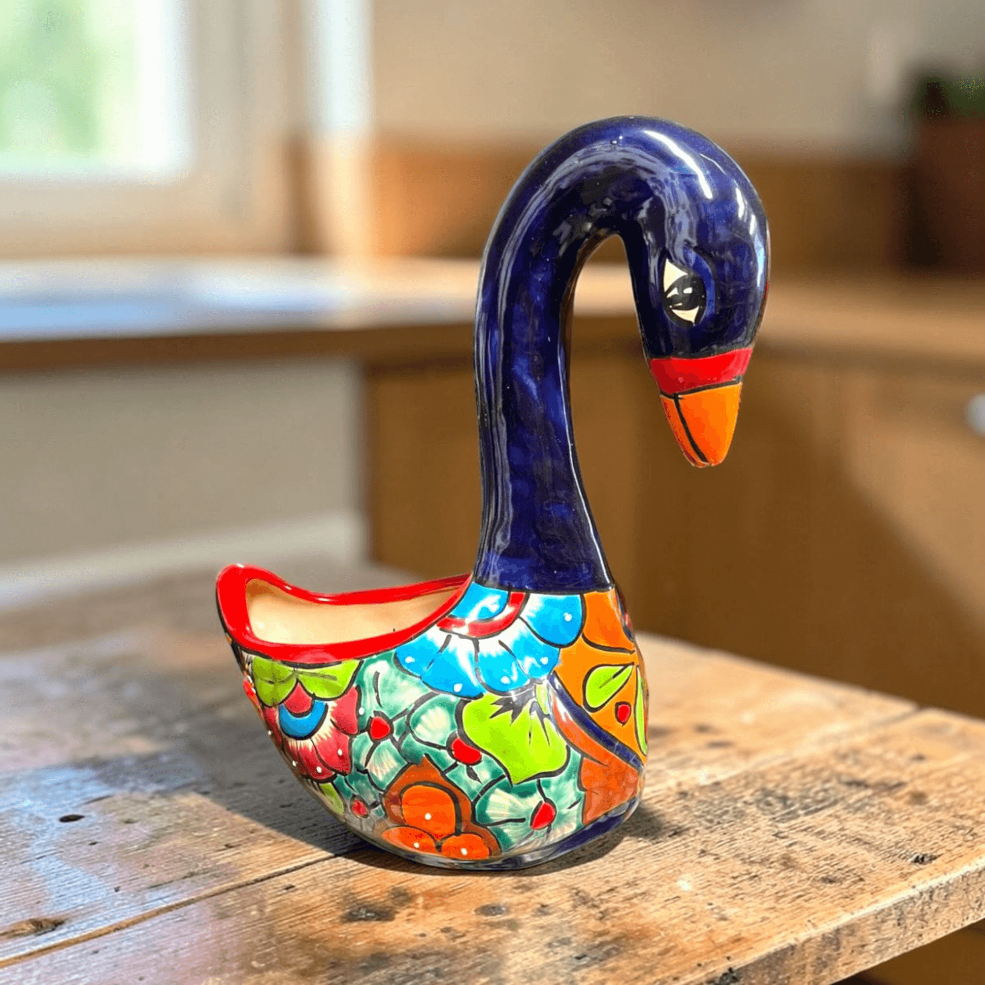 Large Talavera Swan Planter | Colorful Hand-Painted Mexican Pottery