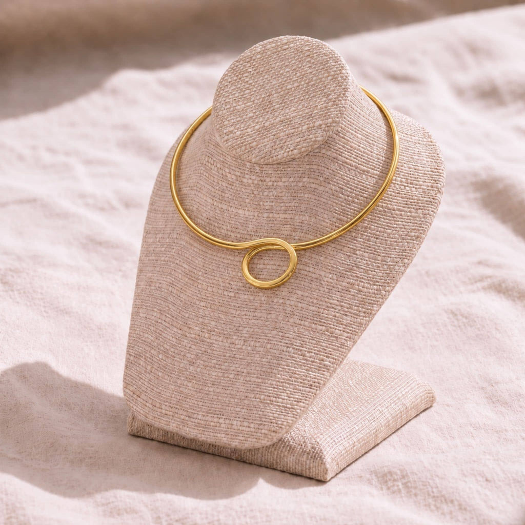 Leo Brass Choker Necklace, Brass Geometric Circle Collar