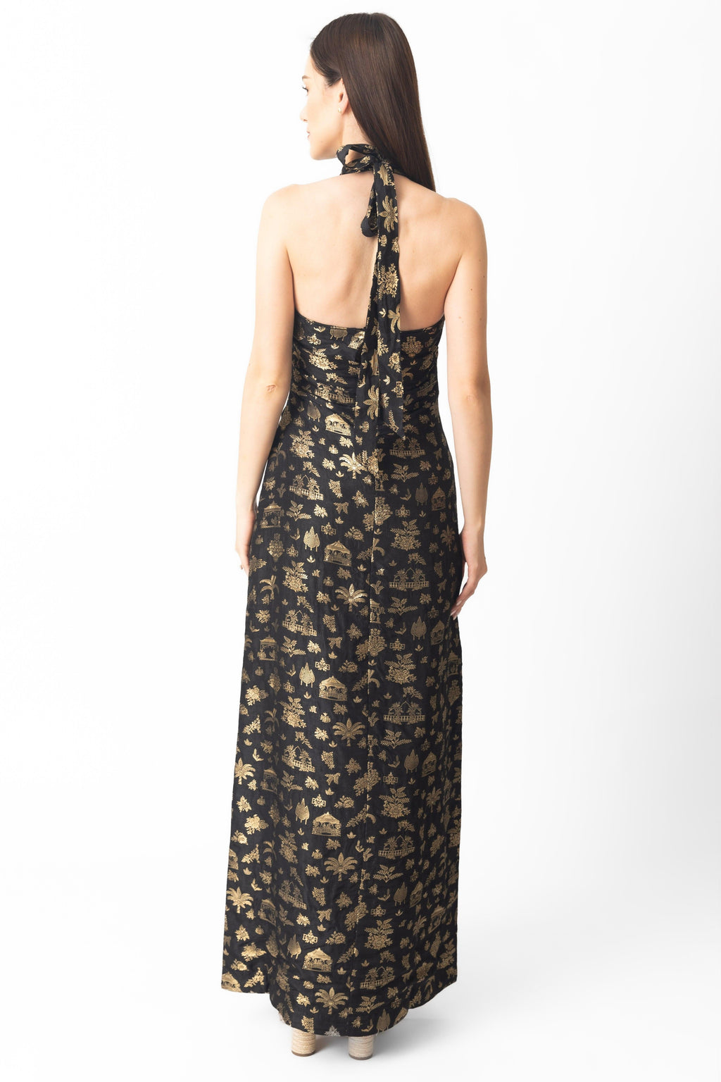 Leontine Black and Gold Long Dress with Slit