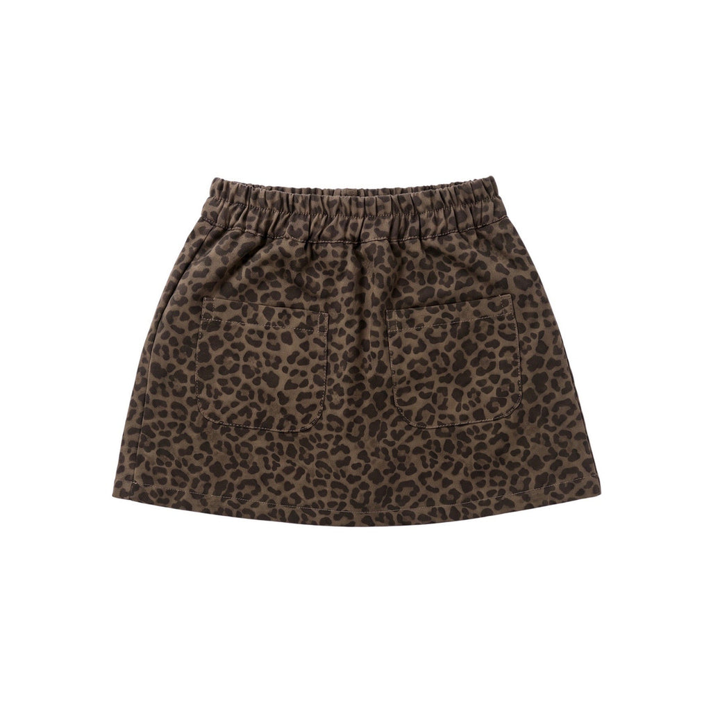 Brown Leopard Front-Pocket Skirt