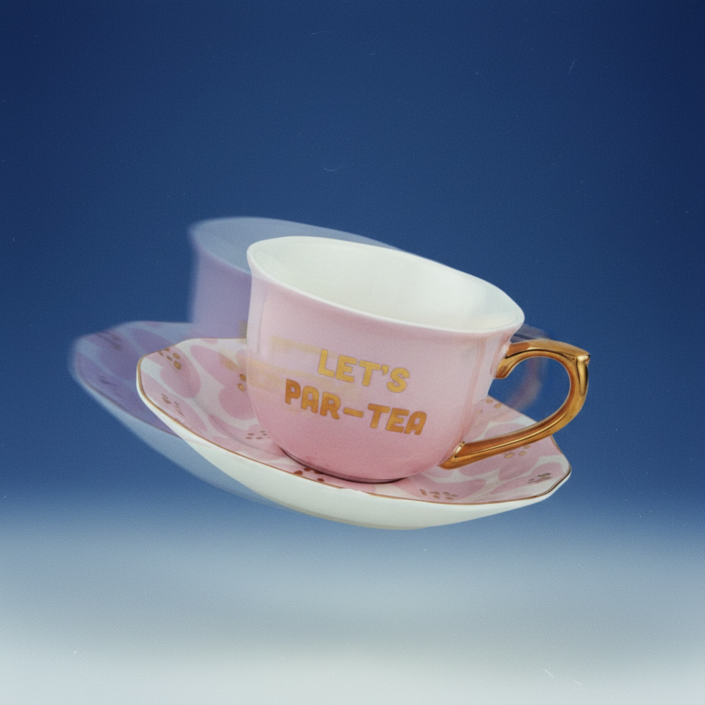 Let's Par-tea Tea Cup and Saucer Set in Pink, Gold and Floral