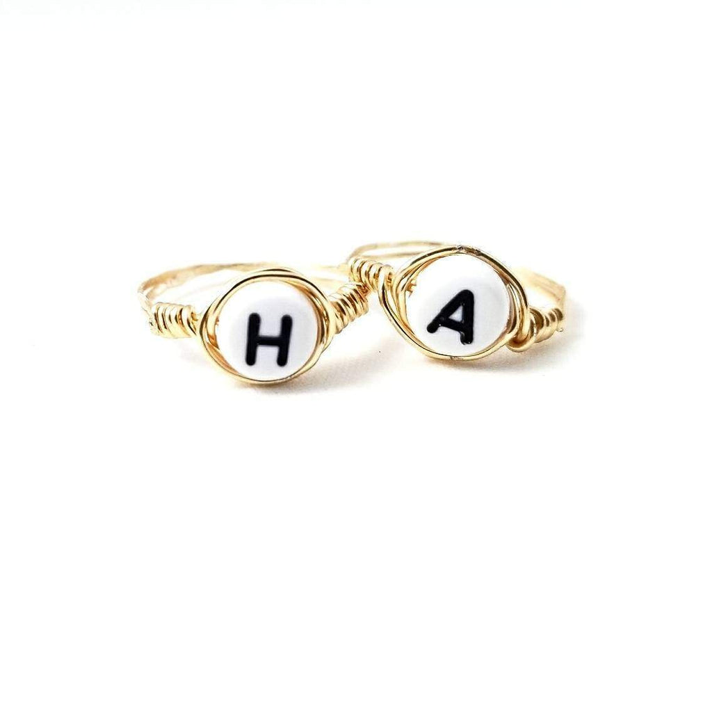 Letter Bead Wire Wrapped Initial Ring