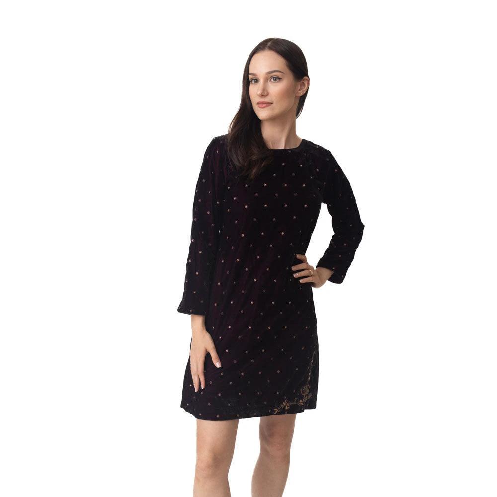 Lica Wine Velvet Dress with Hand Embroidery by Raas