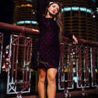 Lica Wine Velvet Dress with Hand Embroidery by Raas