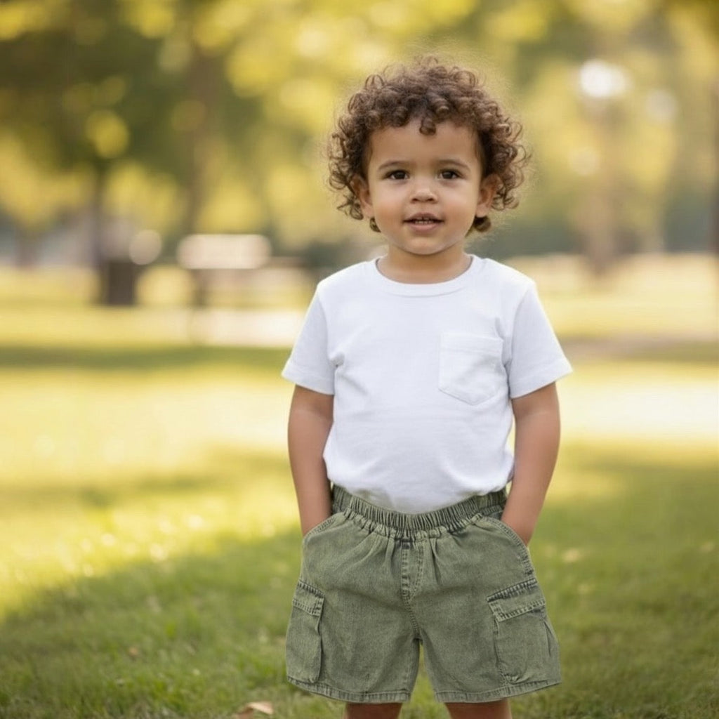 Olive Acid Wash Lightweight Relaxed Cargo Shorts