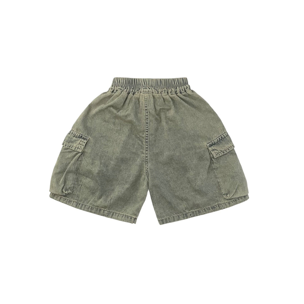 Olive Acid Wash Lightweight Relaxed Cargo Shorts