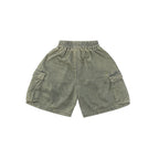 Olive Acid Wash Lightweight Relaxed Cargo Shorts