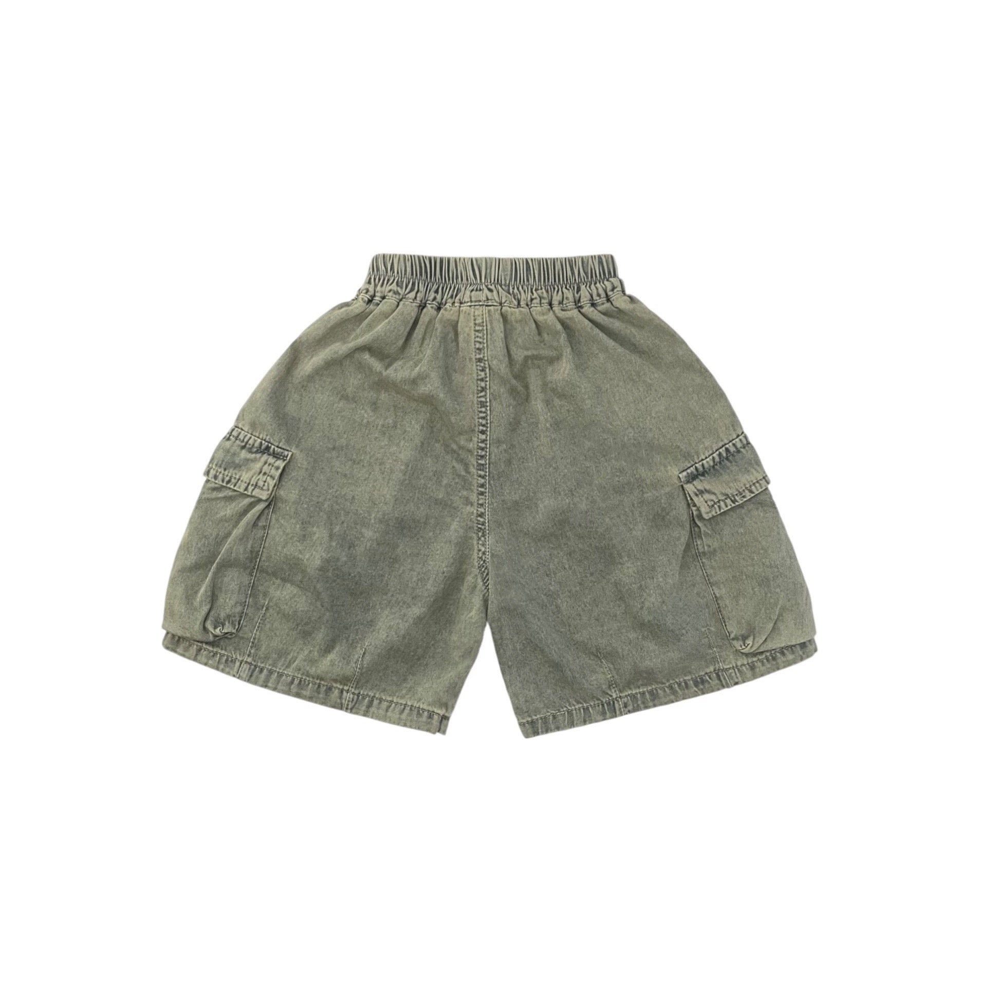 Olive Acid Wash Lightweight Relaxed Cargo Shorts