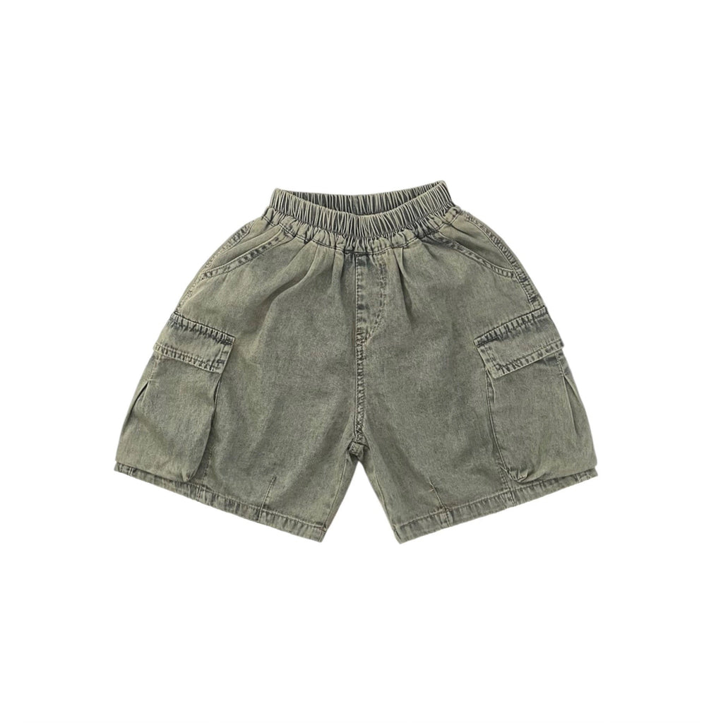 Olive Acid Wash Lightweight Relaxed Cargo Shorts