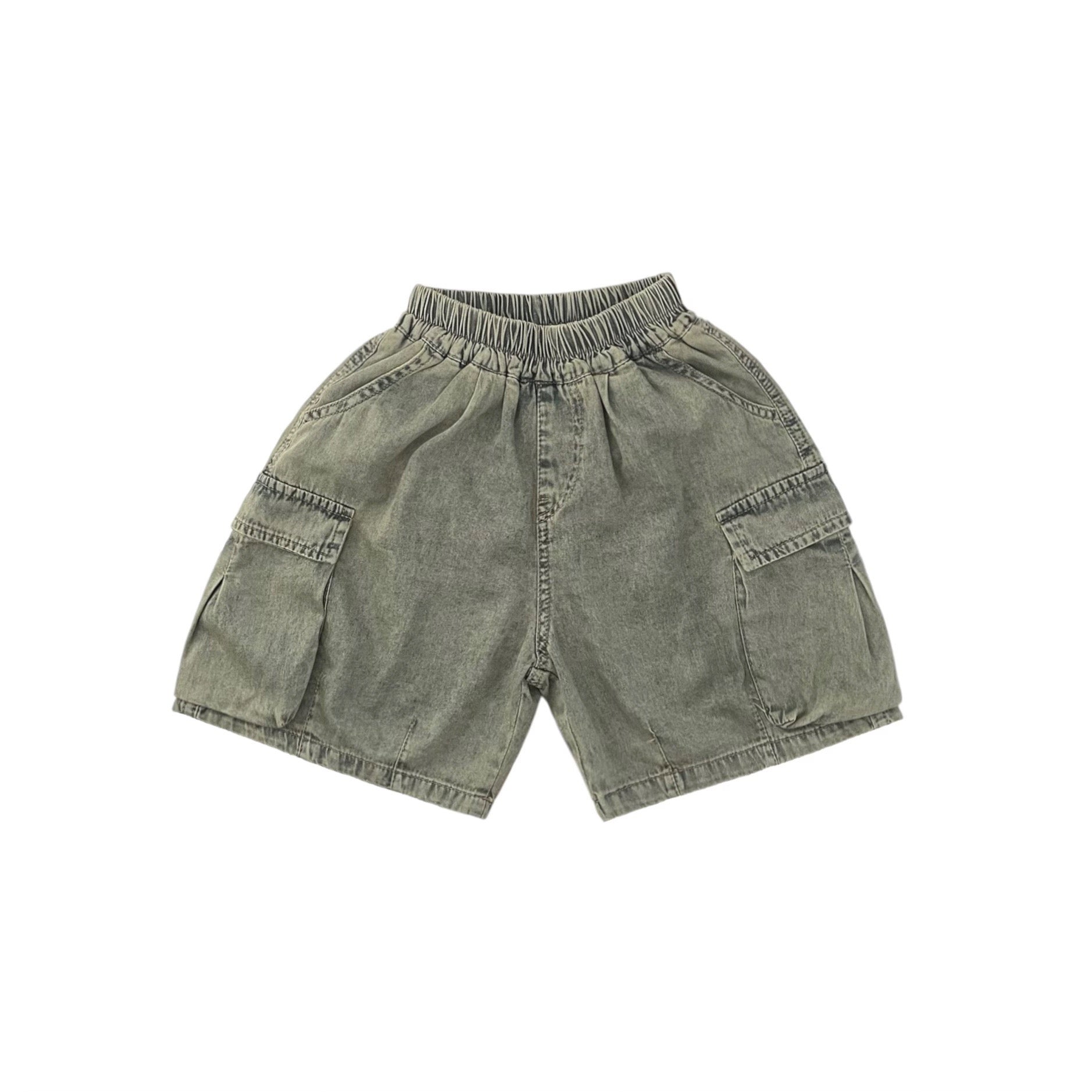 Olive Acid Wash Lightweight Relaxed Cargo Shorts