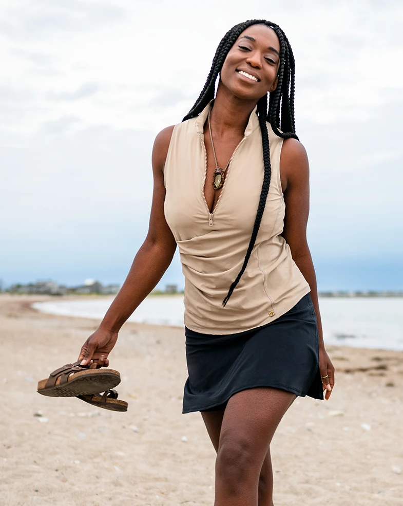 Get Soaked Sleeveless Swim Top with Built-in Bra - Driftwood by Line In The Sand Swim