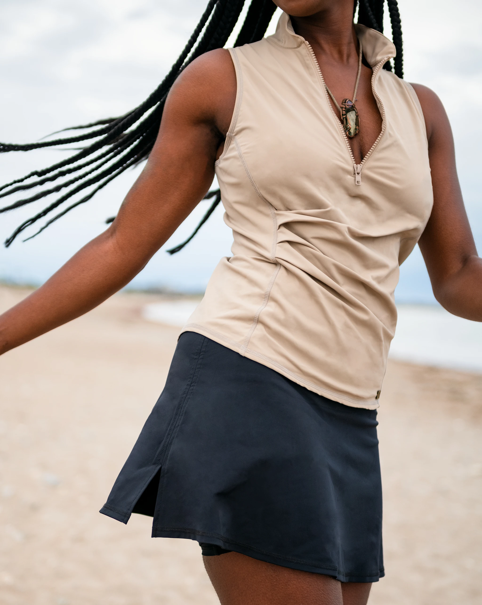 Get Soaked Sleeveless Swim Top with Built-in Bra - Driftwood by Line In The Sand Swim