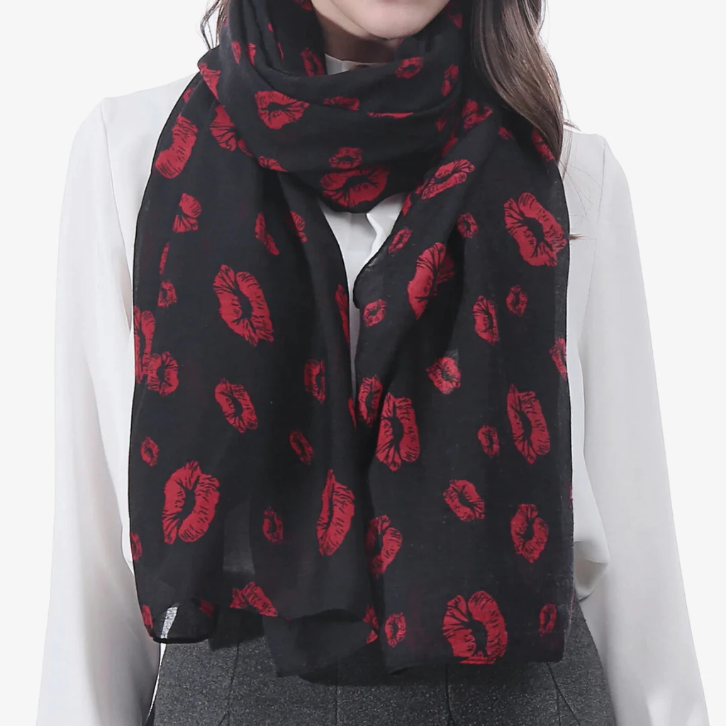 Lipstick Lover Kiss Print Scarf in Blue or Red by The Bullish Store
