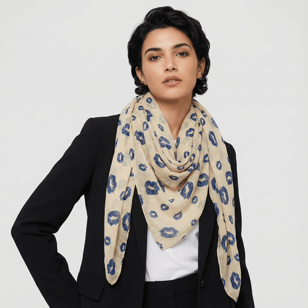 Lipstick Lover Kiss Print Scarf in Blue or Red