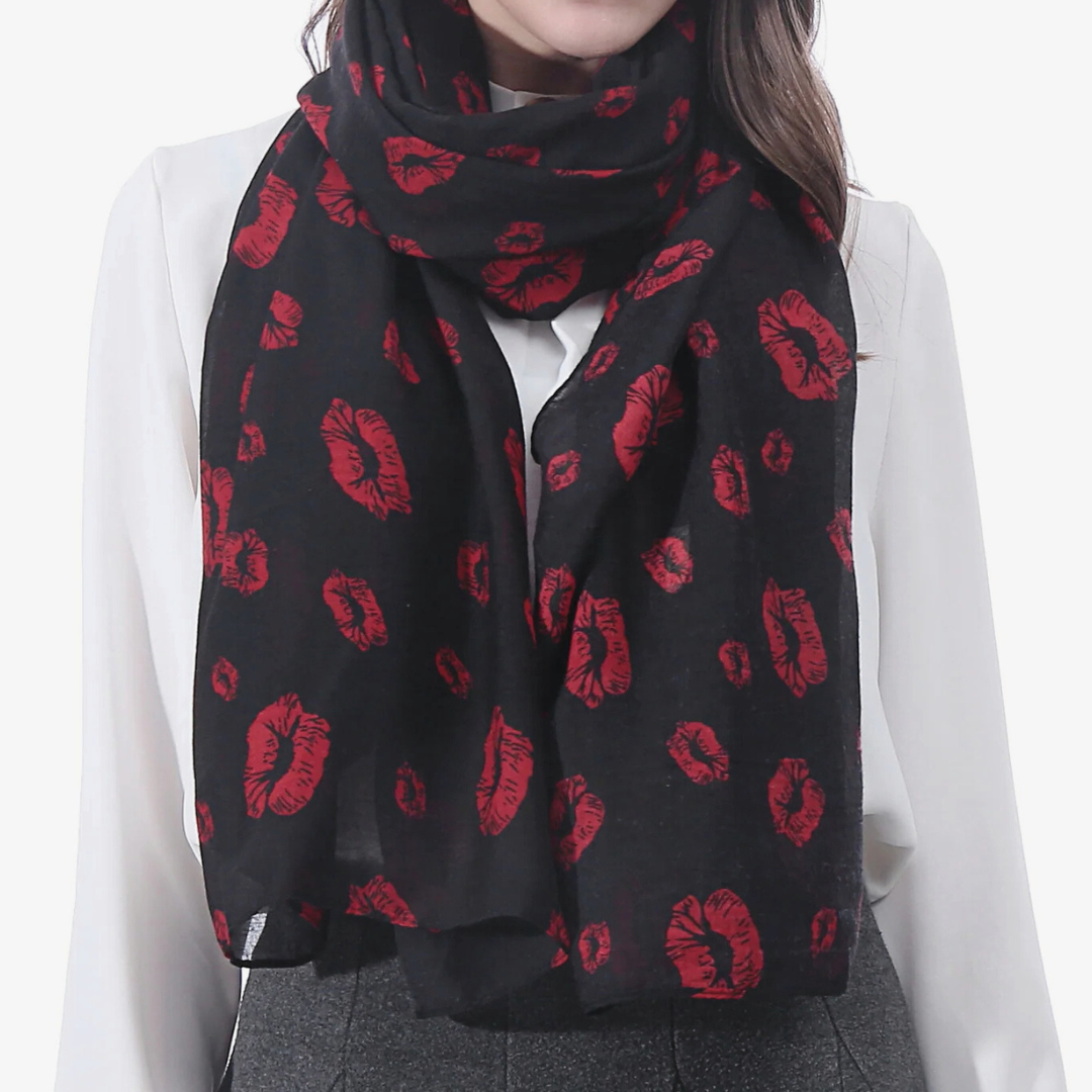 Lipstick Lover Kiss Print Scarf in Blue or Red