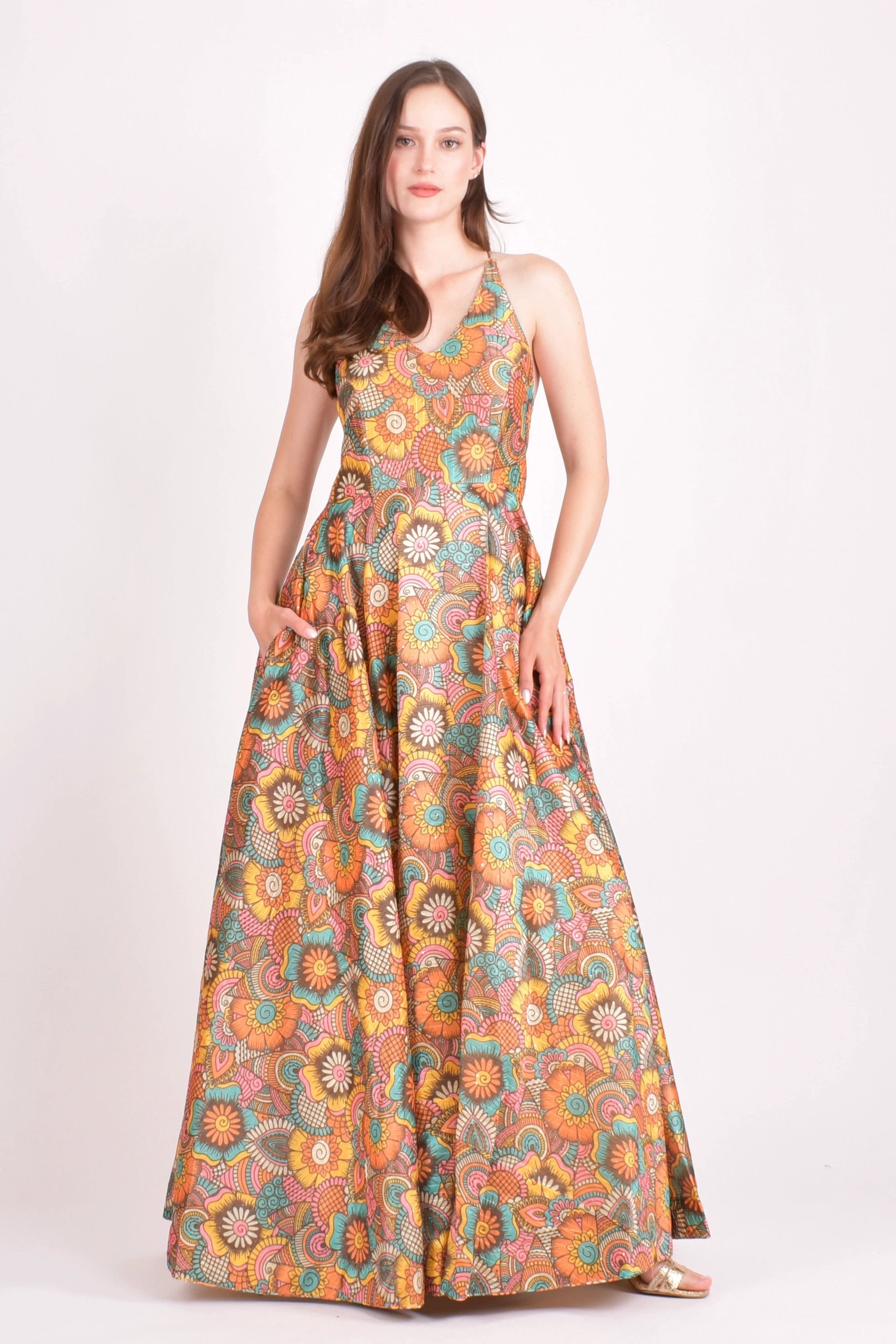 Cora Long Dress with Sequins Work by Raas