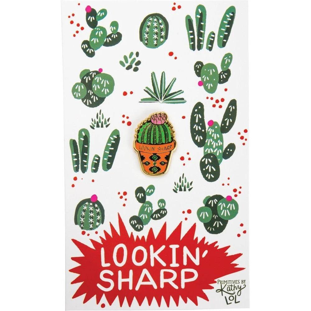 Lookin' Sharp Cactus Enamel Pin on Gift Card by The Bullish Store