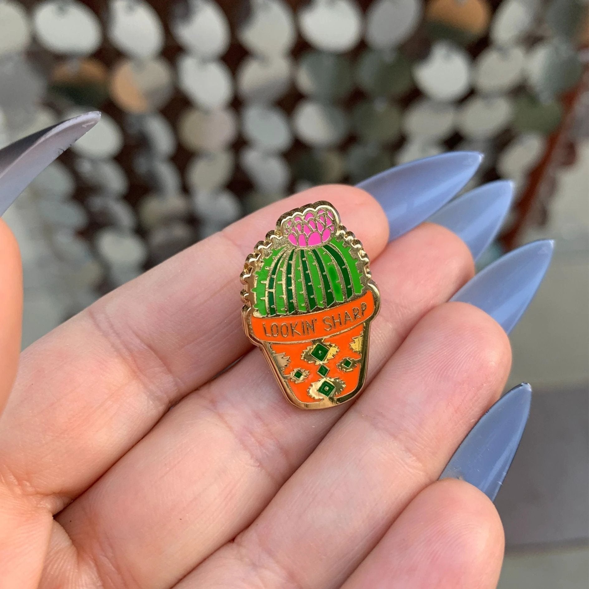 Lookin' Sharp Cactus Enamel Pin on Gift Card by The Bullish Store