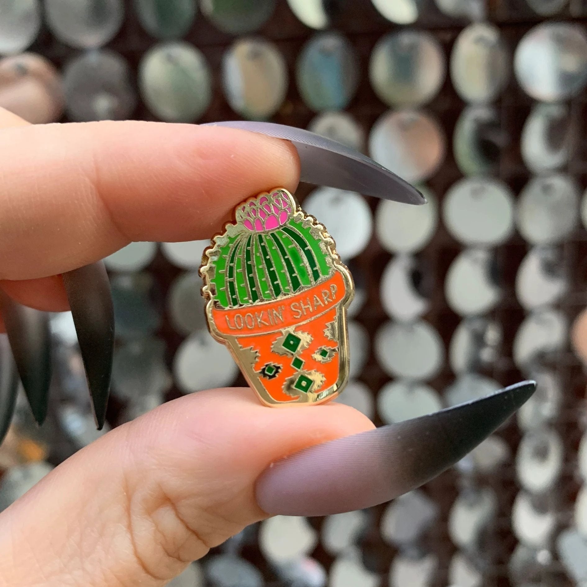 Lookin' Sharp Cactus Enamel Pin on Gift Card by The Bullish Store