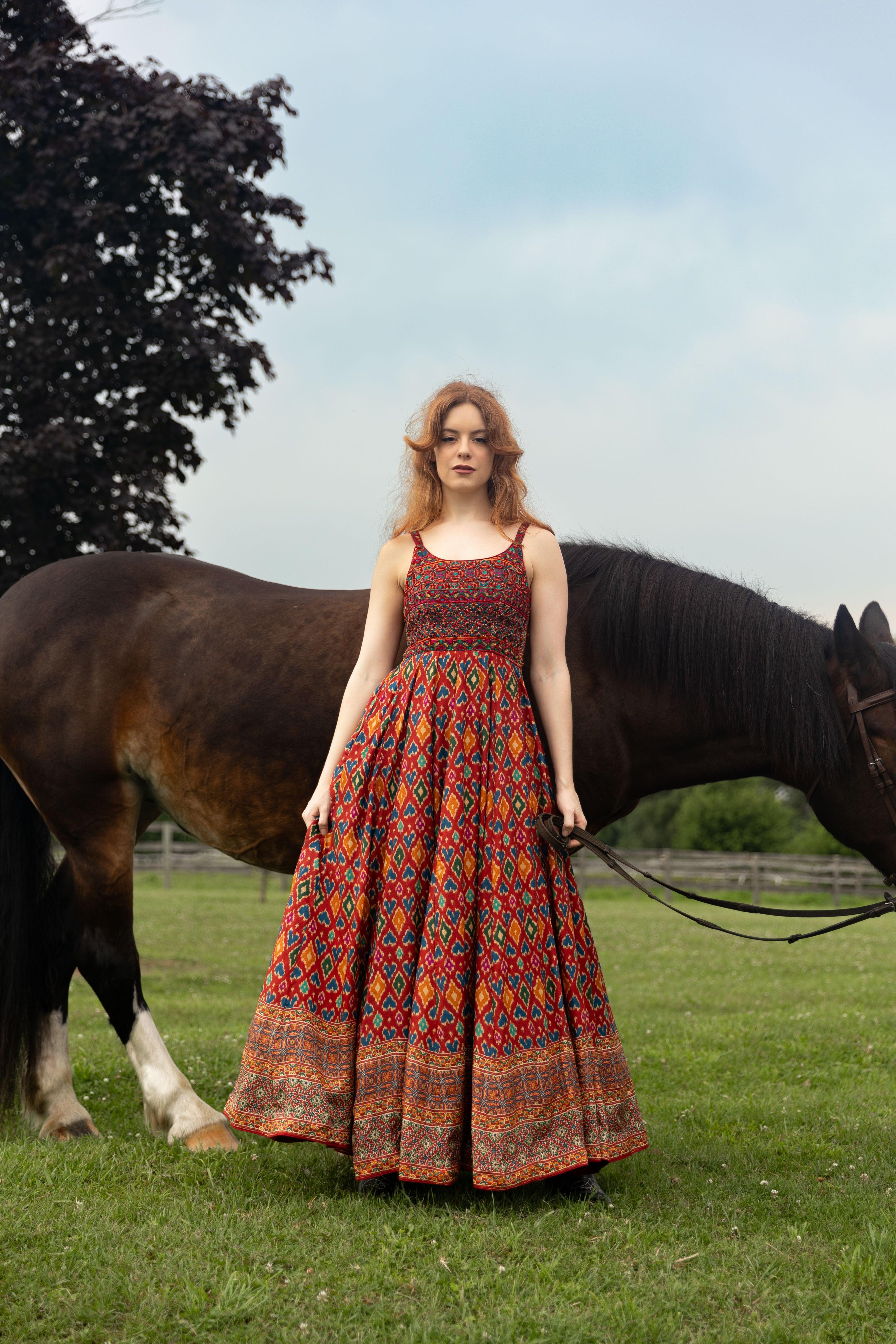 Louisa Red Dress with Patola Print