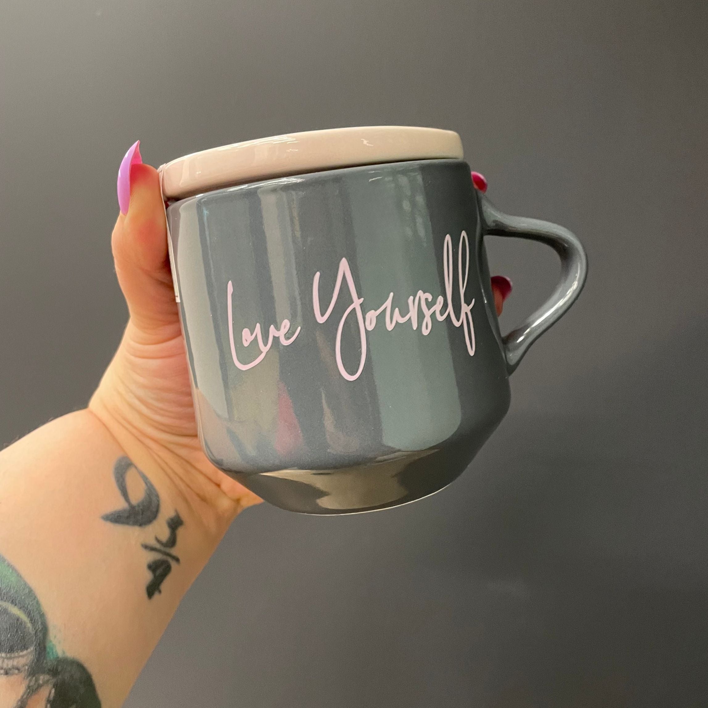Love Yourself Mug & Coaster Lid with Rainbow Design