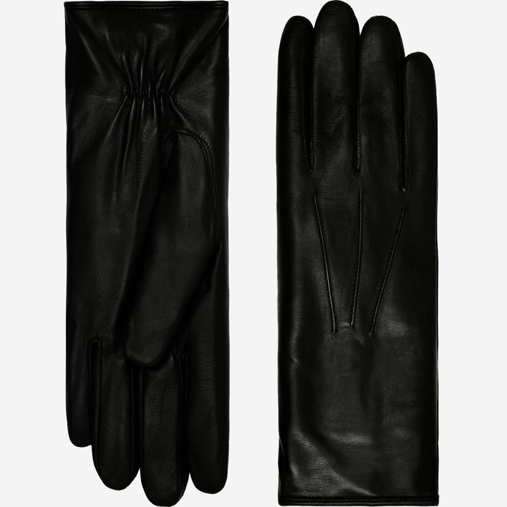 Luciana (black) - Extended women’s Italian lambskin leather gloves with rabbit fur lining