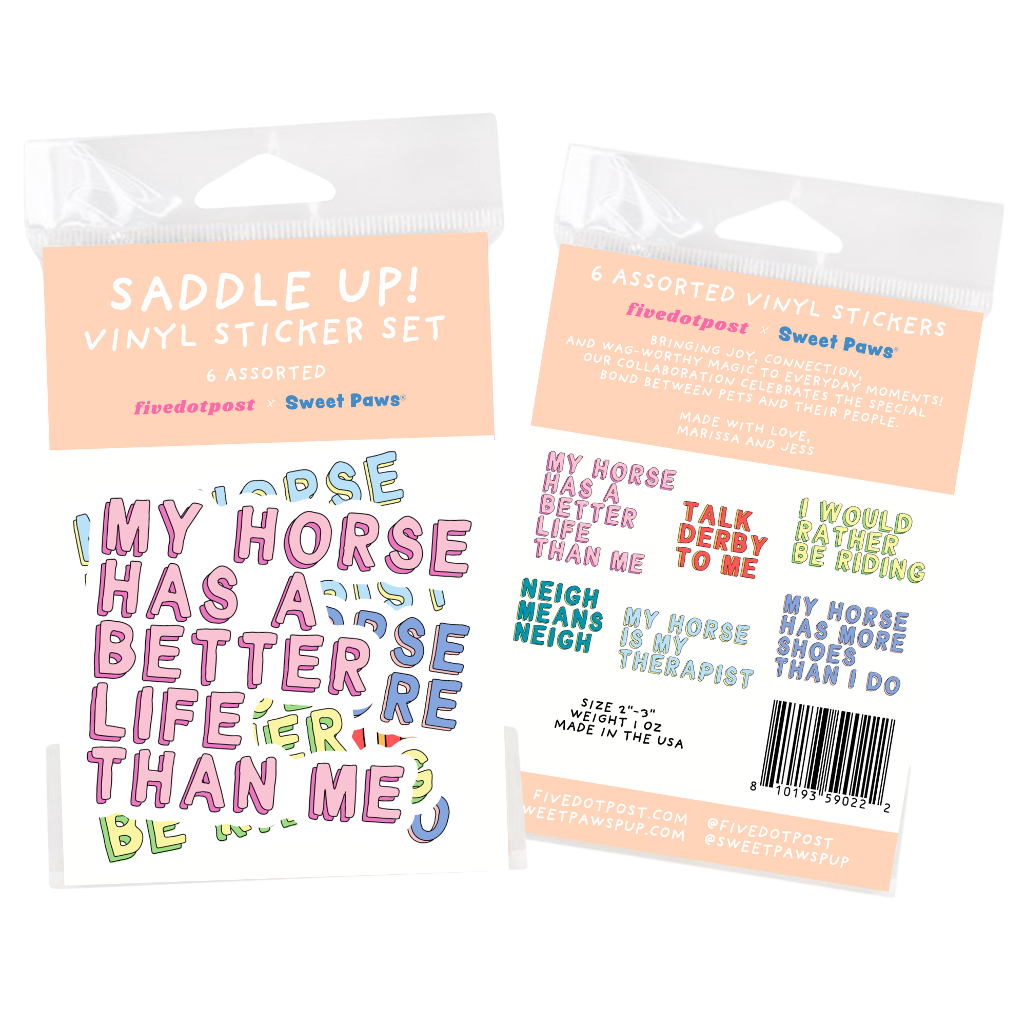Horse Parent Vinyl Sticker Pack – Set of 6 Horse Owner Stickers by Five Dot Post