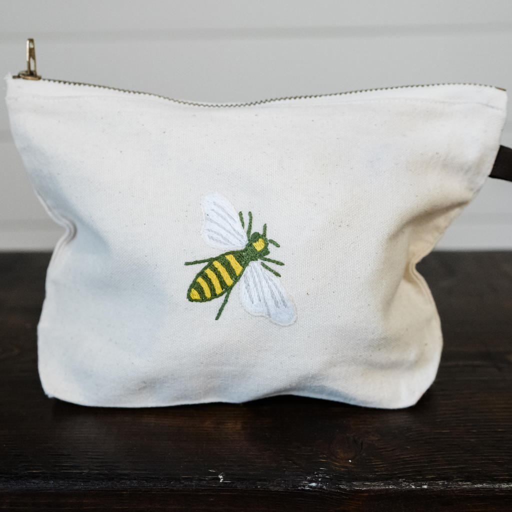 Embroidered Canvas Zipper Pouch