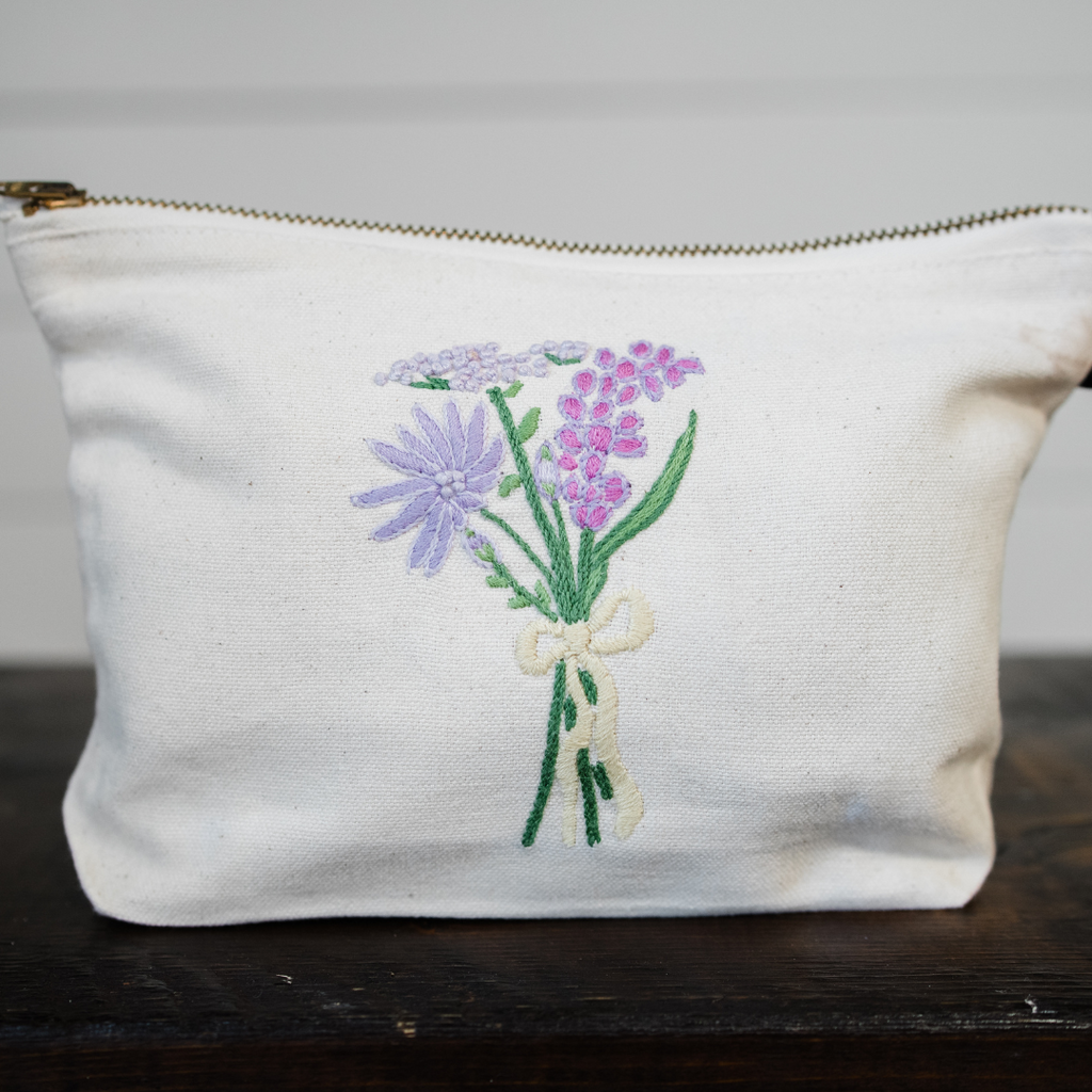 Embroidered Canvas Zipper Pouch