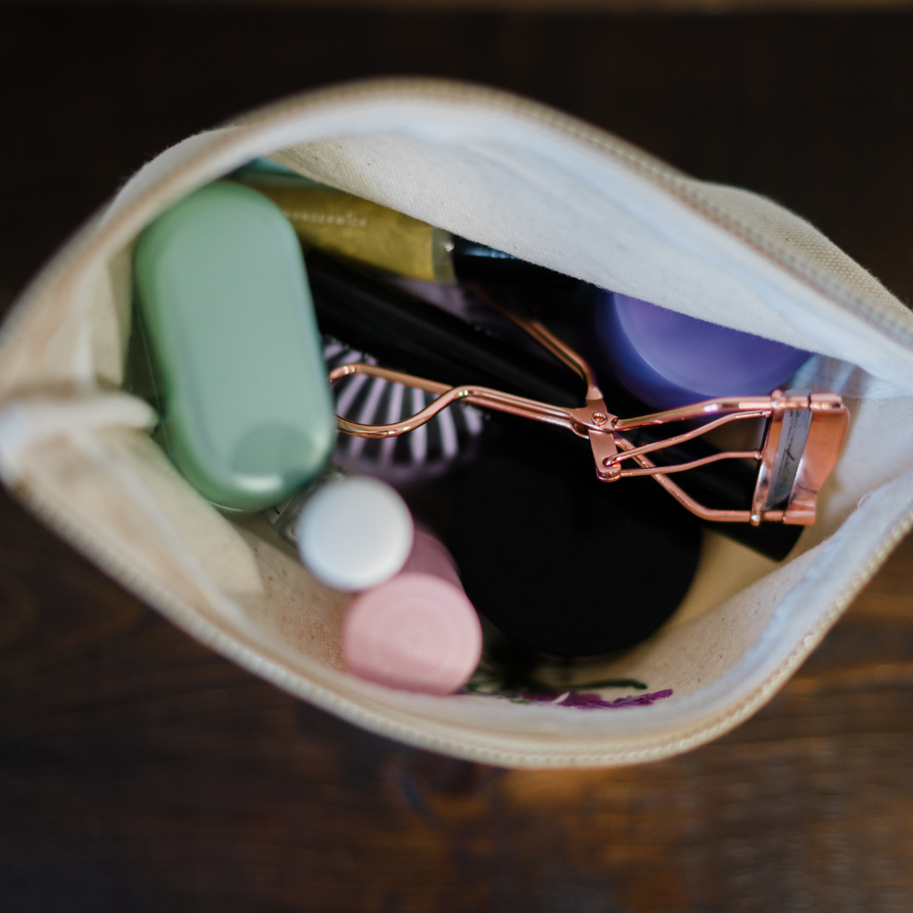 Embroidered Canvas Zipper Pouch